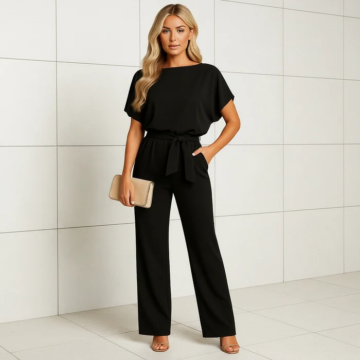 Amelia Women's High Waist Lace Up Jumpsuit for Work & Evening