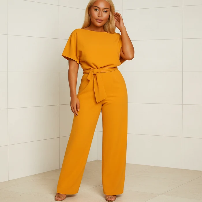 Amelia Women's High Waist Lace Up Jumpsuit for Work & Evening