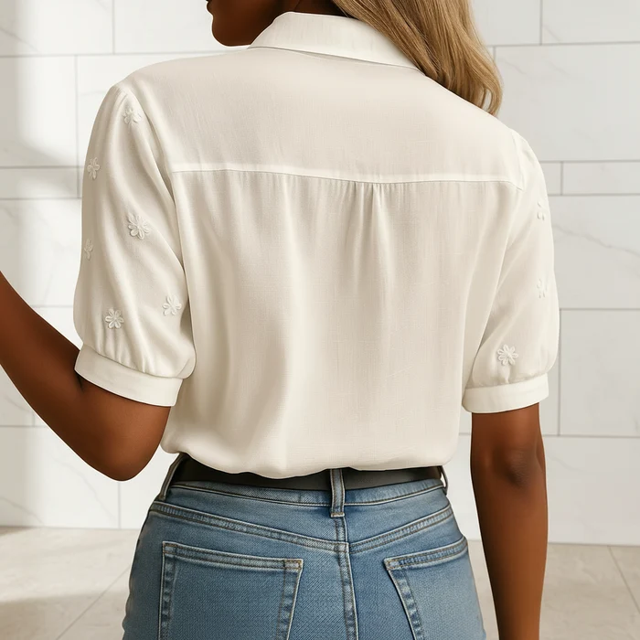 Amelia Women's White Button Front Blouse with Classic Collar