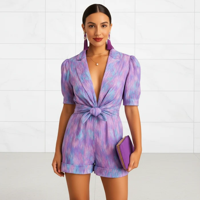 Aria Women's Printed Short Jumpsuit with Belted Waist