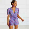Aria Women's Printed Short Jumpsuit with Belted Waist