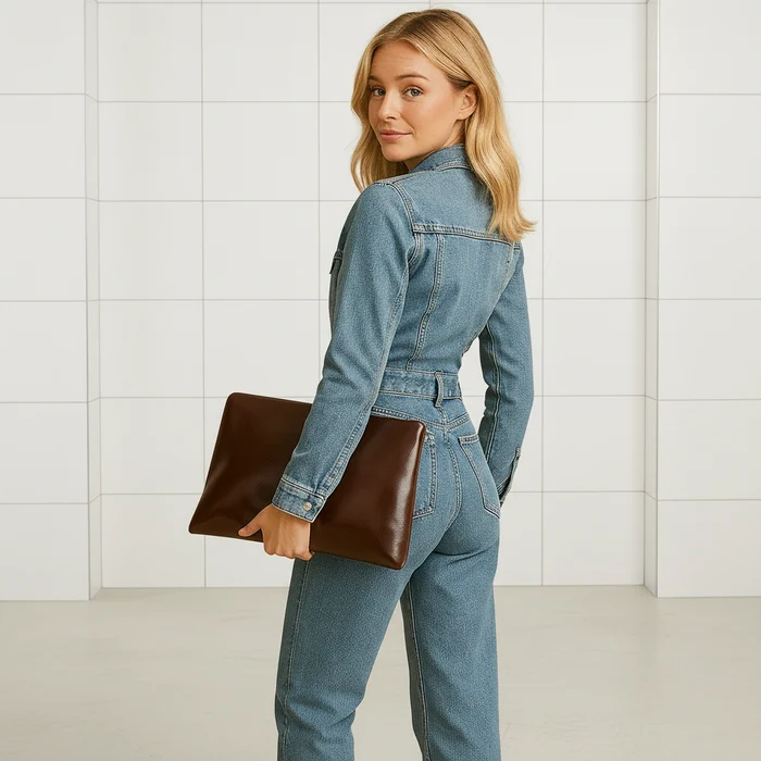 Avery Women's Long Sleeve Denim Jumpsuit with Straight Leg Cut