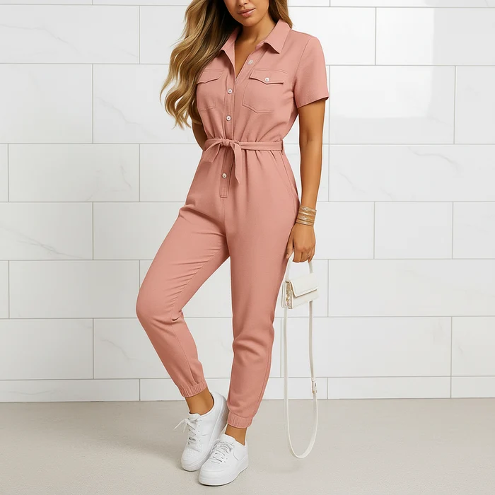 Hazel Women's Button Front Tailored Jumpsuit for Work & Events
