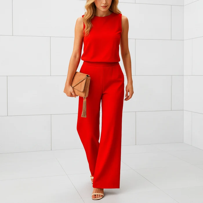 Sienna Women's Wide Leg Jumpsuit with Round Neck
