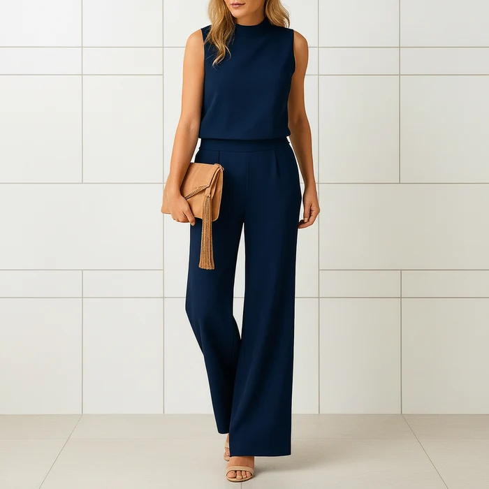 Sienna Women's Wide Leg Jumpsuit with Round Neck